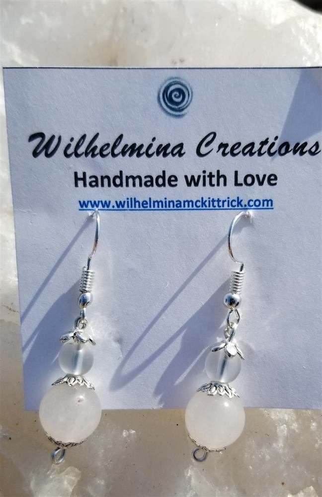 Rose Quartz and Clear Quartz stone Earrings, handmade by Wilhelmina St&ouml;cker