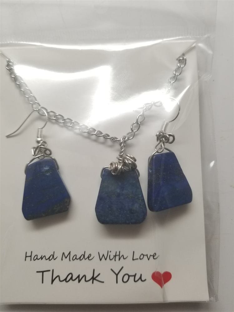 Lapiz lazuli Pendant and Earrings, handmade by Wilhelmina St&ouml;cker