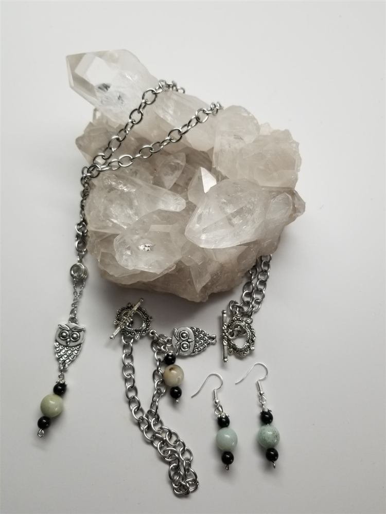 Owl Necklace, bracelet and earrings set, handmade by Wilhelmina St&ouml;cker