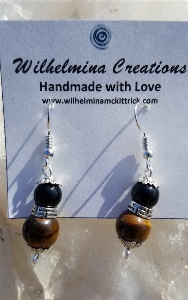 Tiger eye, black obsidian Earrings, handmade by Wilhelmina St&ouml;cker